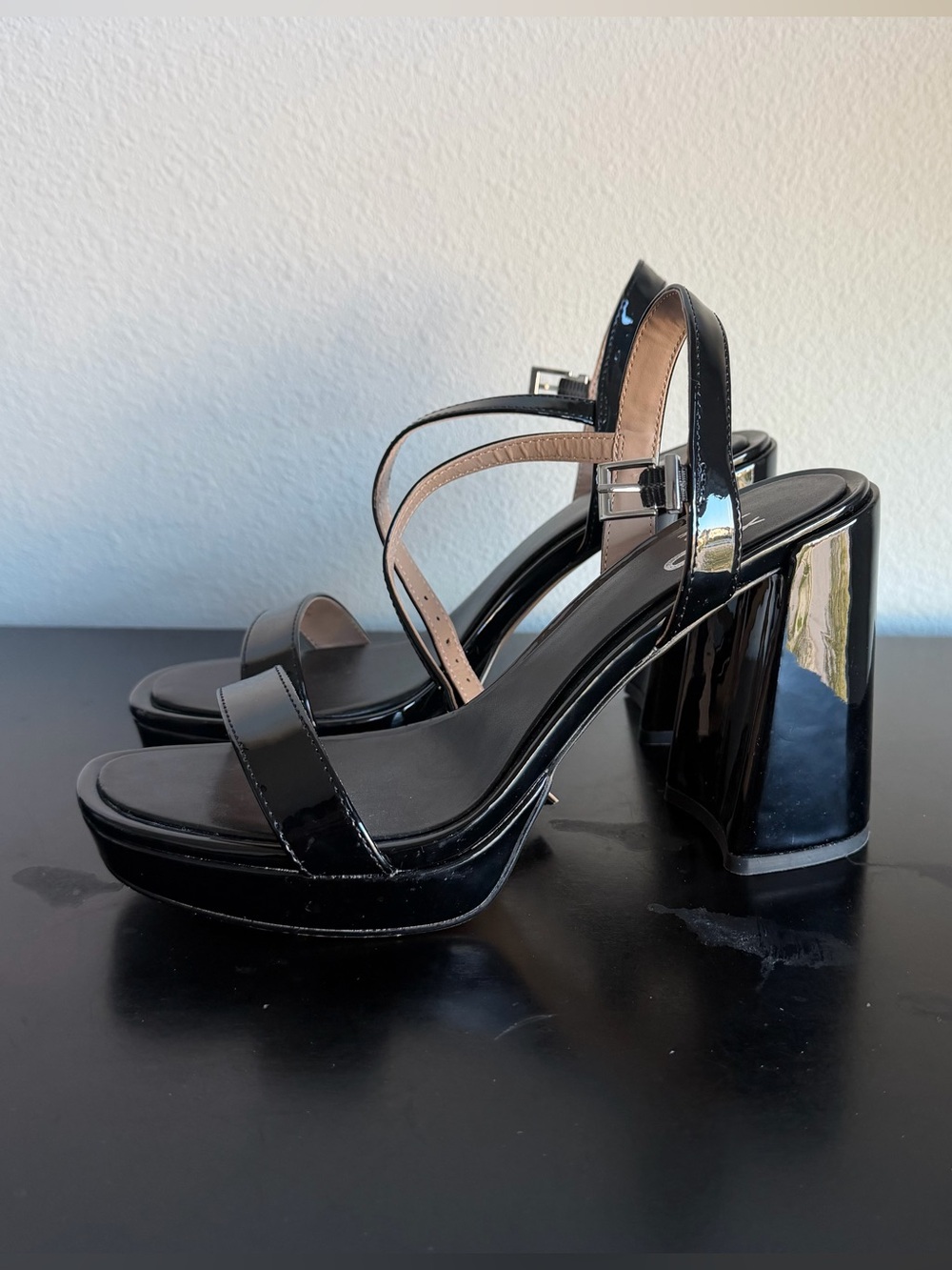 Mix No. 6 Black Patent Block Heel Platform Sandals